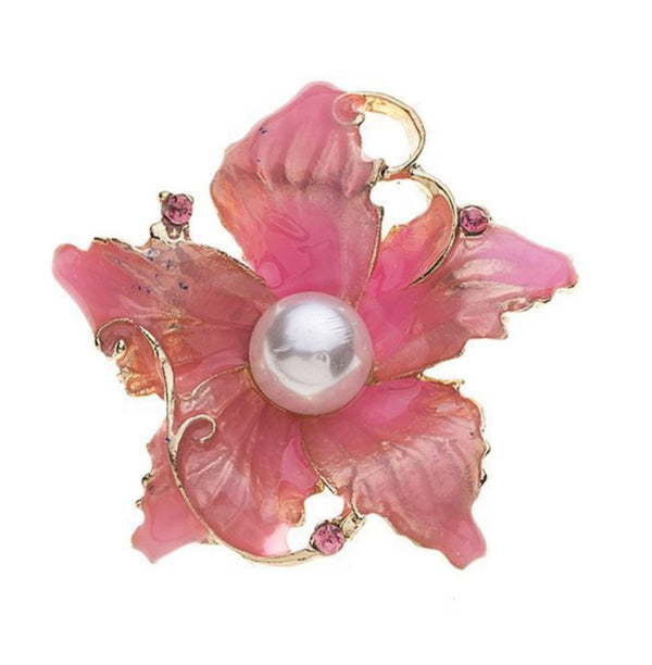 Brooch - Pink Flower with Pearl