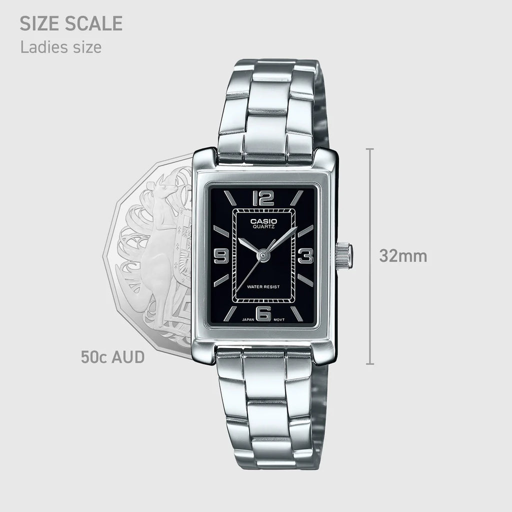 Casio Ladies Ana Tunneau  Black Face, S/Steel Band Watch