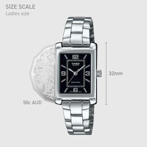 Casio Ladies Ana Tunneau  Black Face, S/Steel Band Watch
