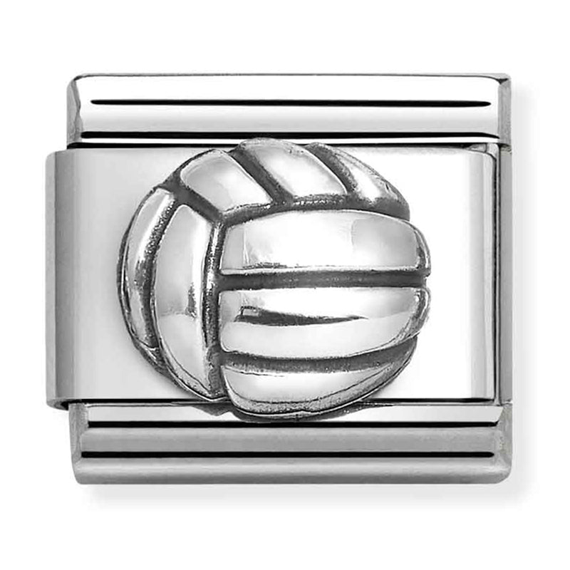 Sports - Raised Volleyball Oxidised Silver Charm