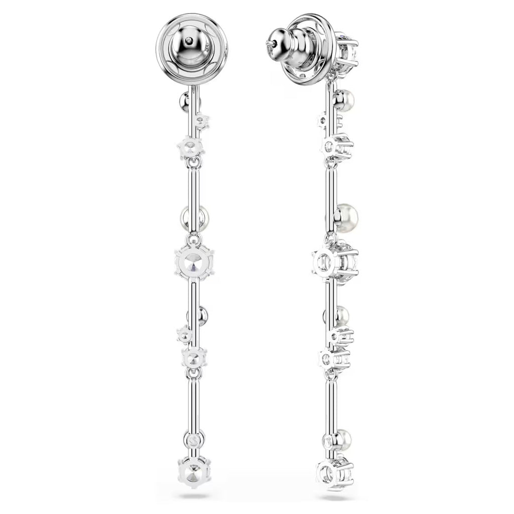 Constella: Pearl & White Round Cuts Silver Drop Earrings