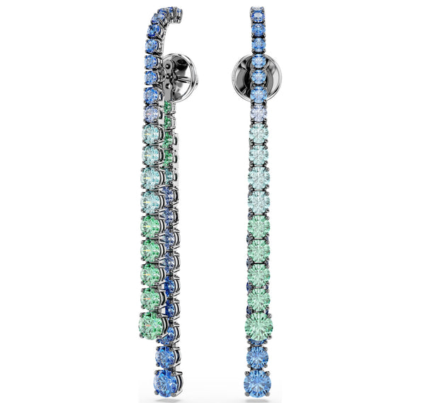 Matrix: Multicoloured Gradient Round Cuts Ruthenium Plated Drop Earrings