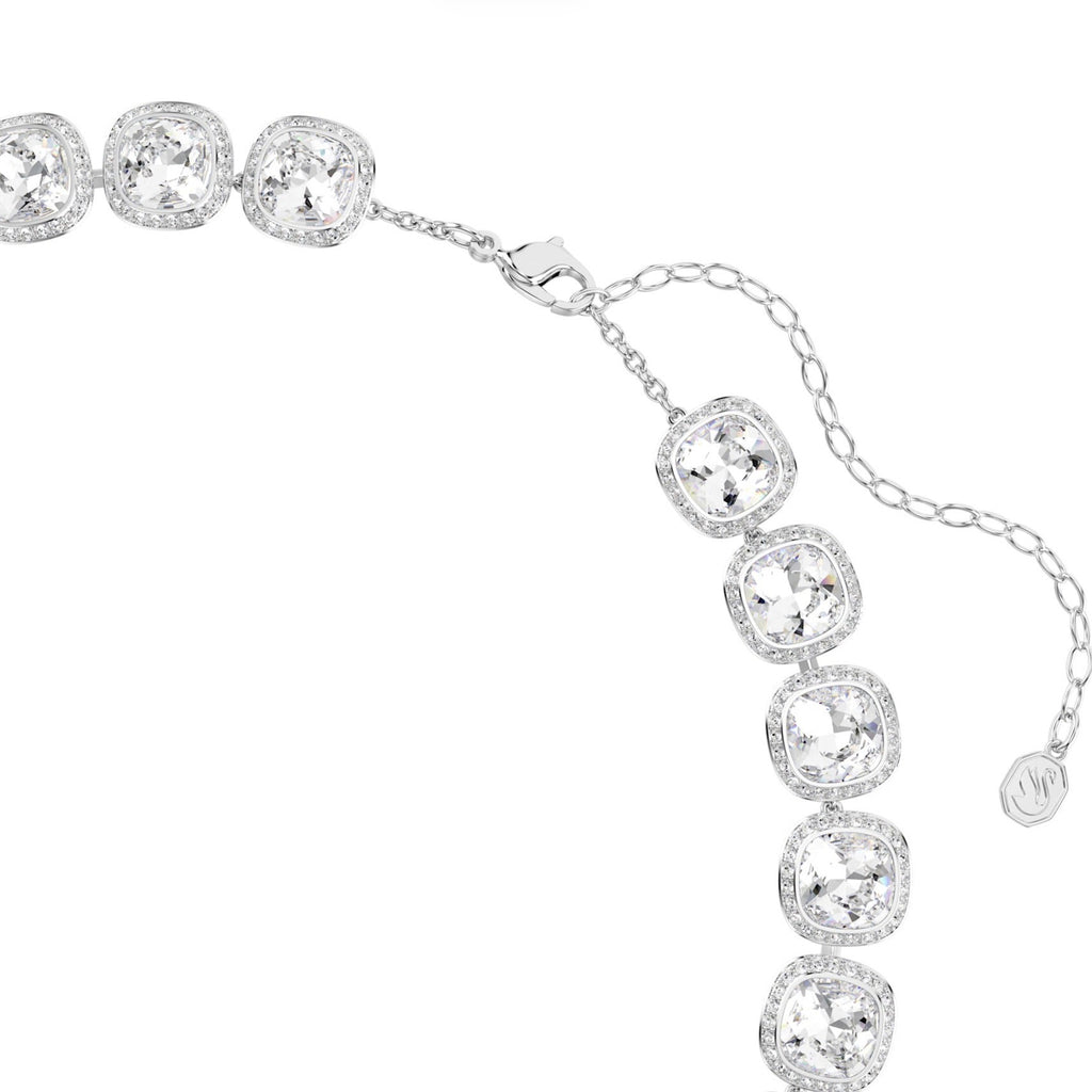 Una Angelic: White Cushion Cut Crystal Silver Necklace