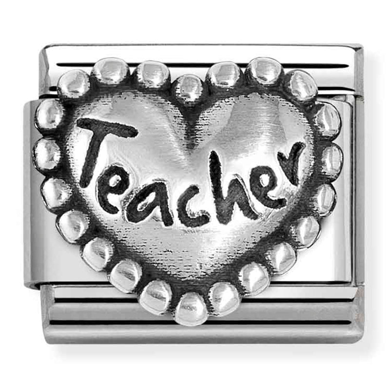 Occupation - Teacher with Beaded Dots Heart Oxidised Silver Charm