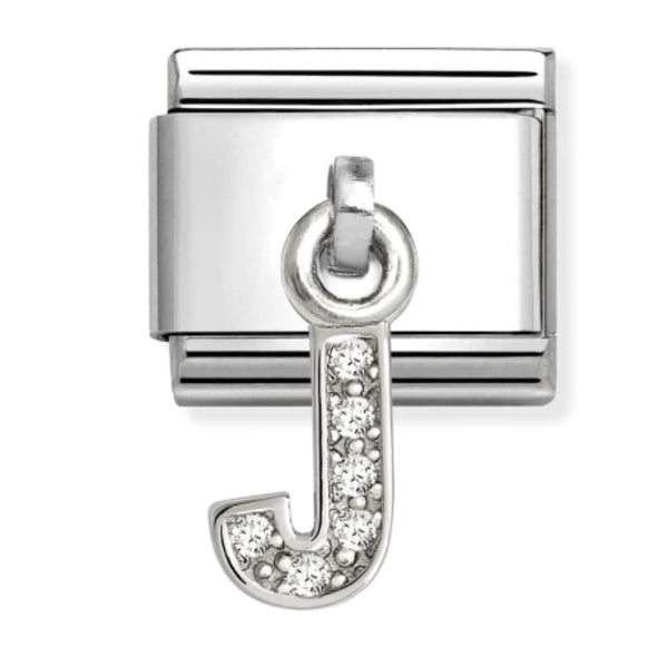 Silver - Letter J with CZ Dangle Charm