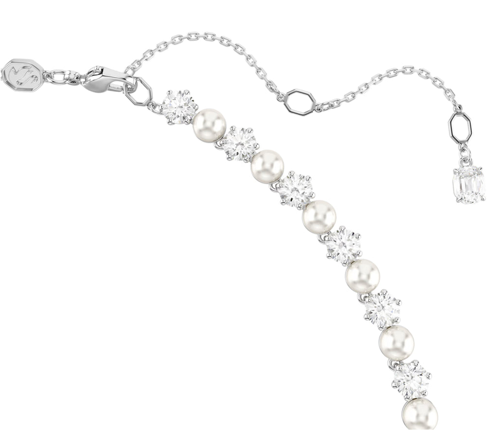 Matrix Crystal Pearl & Round Cut Silver Tennis Necklace