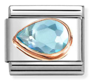 Gemstone - Light Blue CZ Left Drop Faceted Rosegold Charm