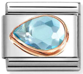 Gemstones - Light Blue CZ Faceted Left Drop Rosegold Charm