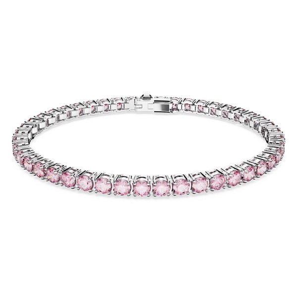Matrix: Pink Round Cut Silver Tennis Bracelet
