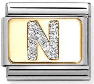 Glitter Letter N Gold Charm