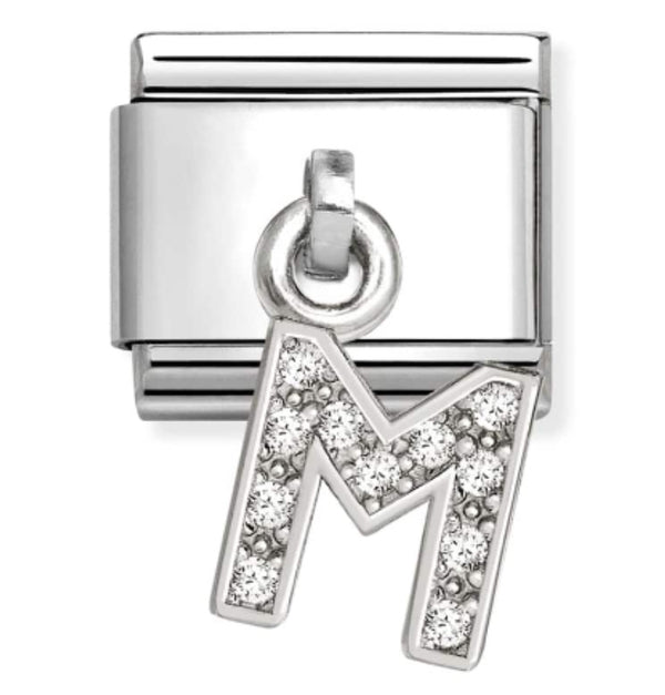 Silver - Letter M with CZ Dangle Charm