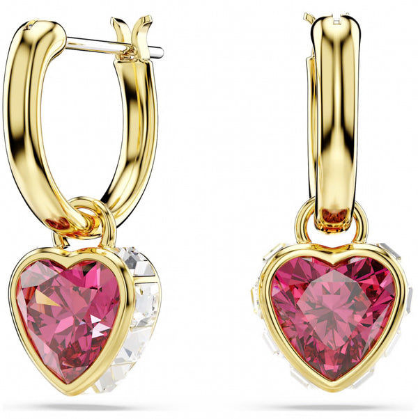 Chroma: Red Heart Gold Drop Earrings