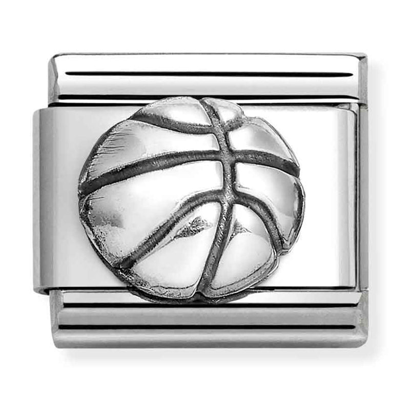 Sports - Raised Basketball Oxidised Silver Charm
