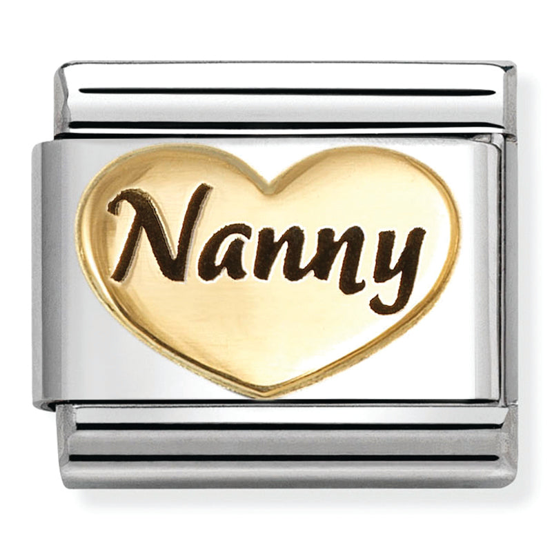 Family - Nanny Heart with Black Enamel Gold Charm