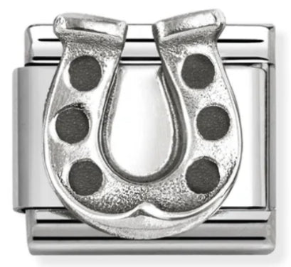 Good Luck - Danish Horseshoe Oxidised Silver Charm
