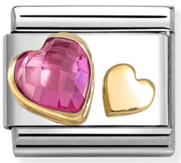 Love - Dark Pink CZ & Heart Gold Charm