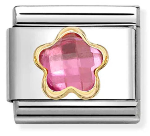 Nature - Dark Pink CZ Flower Gold Charm