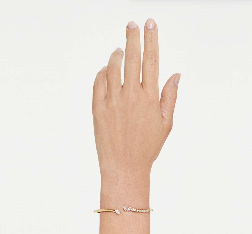 Mesmera: White Mixed Cut Crystals Gold Bangle - 2 Sizes