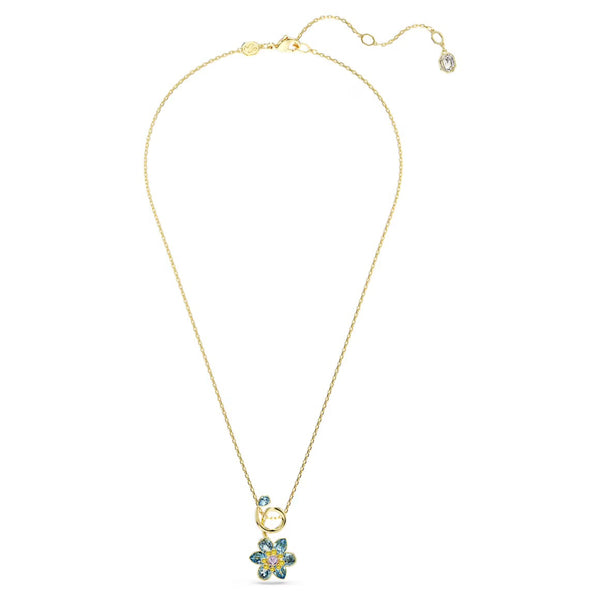 Idyllic Multicoloured Flower Mixed Cuts Gold Drop Necklace