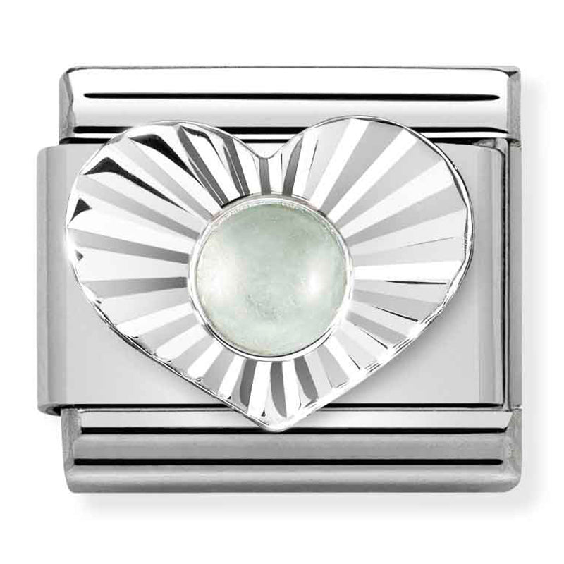 Gemstones - Milky Aquamarine in Heart Silver Charm