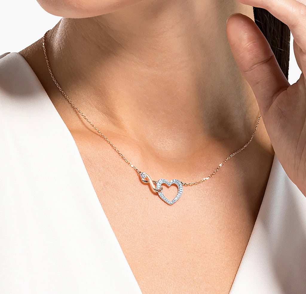 Hyperbola: White Infinity and Heart Crystal Rosegold & Silver Necklace