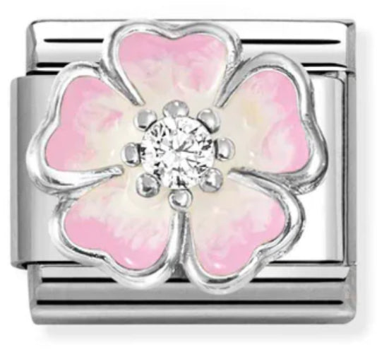 Nature - Pink Fade with CZ Flower Silver Charm