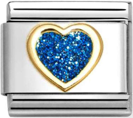 Love - Glitter Blue Heart Gold Charm