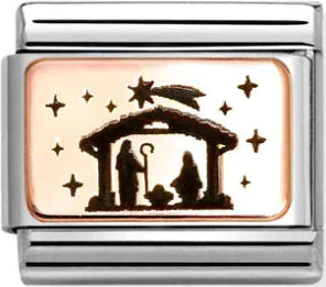Religion - Nativity Scene with Black Enamel Rosegold Charm