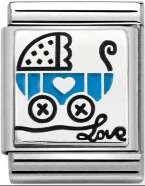 BIG Links - Blue Pram Silver Charm