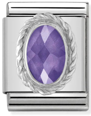 BIG LINK Purple Faceted CZ Oval silver charm