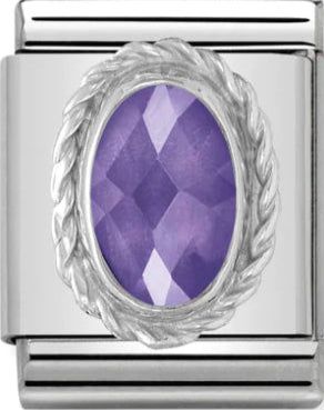 BIG Links - Purple Faceted CZ Oval Silver Charm