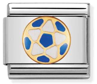 Sports -  Italian Light Blue & White Football Gold Charm