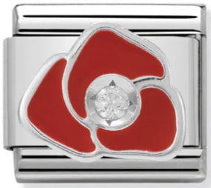 Nature - Red Rose with CZ Silver Charm