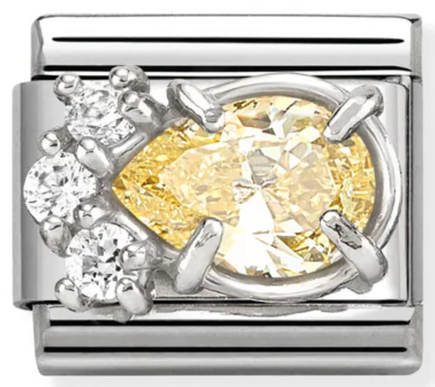 Gemstones - Raised White & Yellow CZ Teardrop Silver Charm