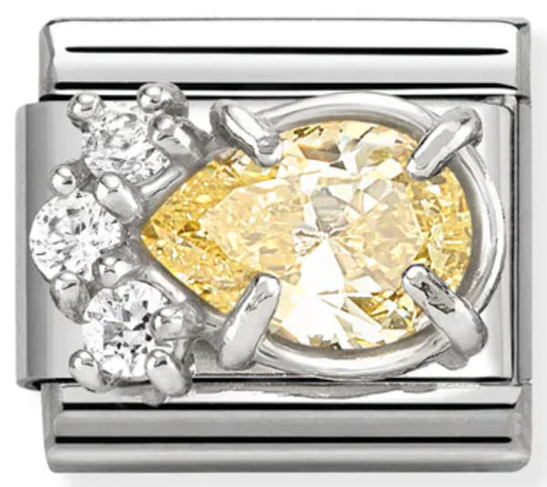 Gemstones - Raised White & Yellow CZ Teardrop Silver Charm