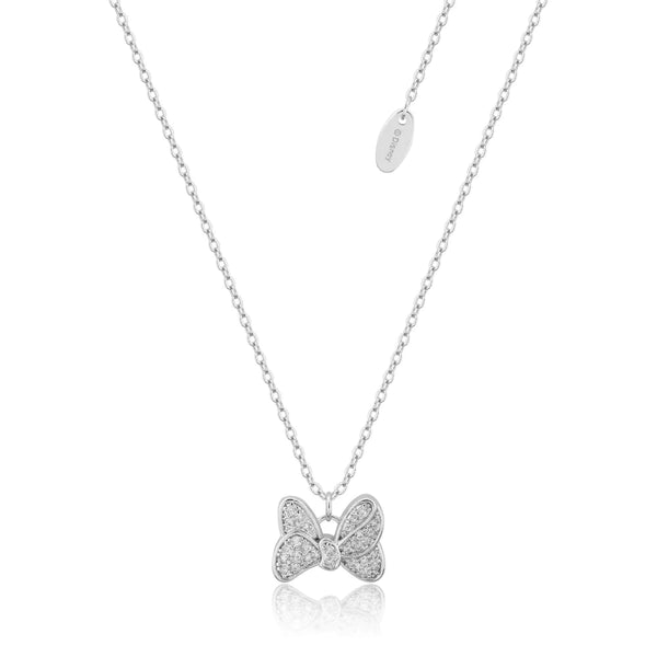 Precious Metal Minnie Mouse CZ Bow Silver Necklace