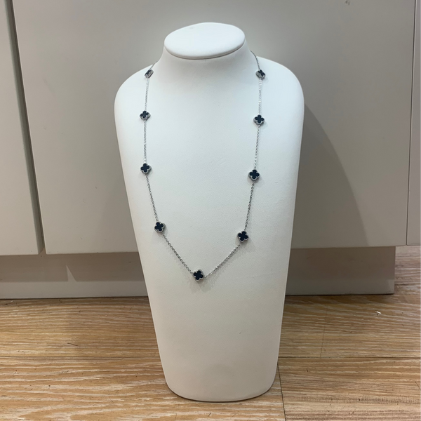 9x solid black clover long necklace