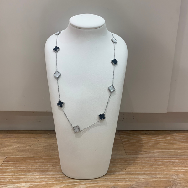 9x solid black & white mix clover long necklace