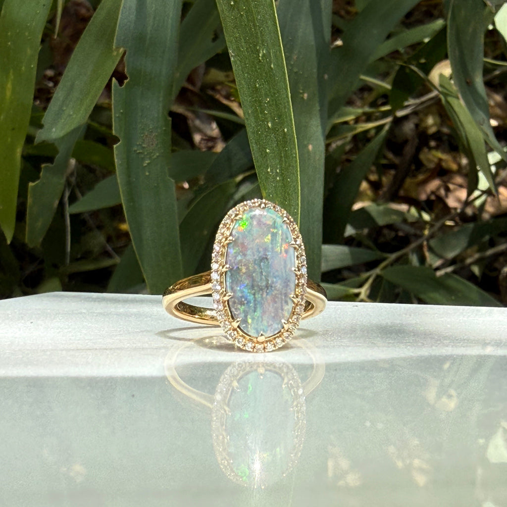 Galaxy White Opal Halo Ring