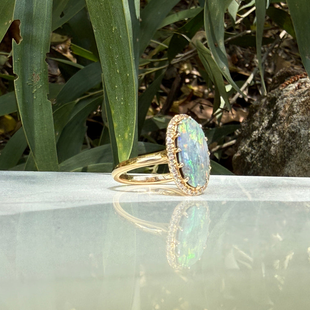 Galaxy White Opal Halo Ring