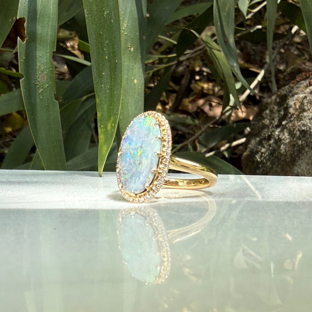 Galaxy White Opal Halo Ring