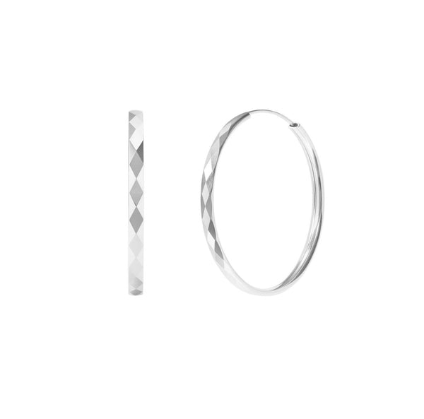 Hammered Diamond-Cut Hoop Earrings