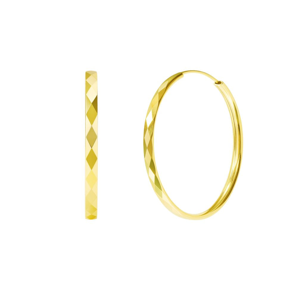 Hammered Diamond-Cut Hoop Earrings