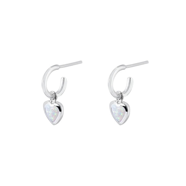 Earring - Heart Drop Opalite Hoop Studs