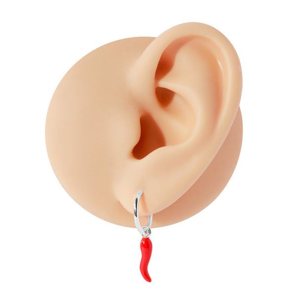 Plain Huggie Earrings with Red Cornicello Chilli Charm
