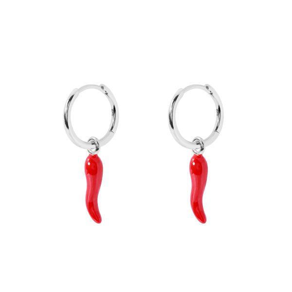 Earrings - Red Chilli Silver Huggie