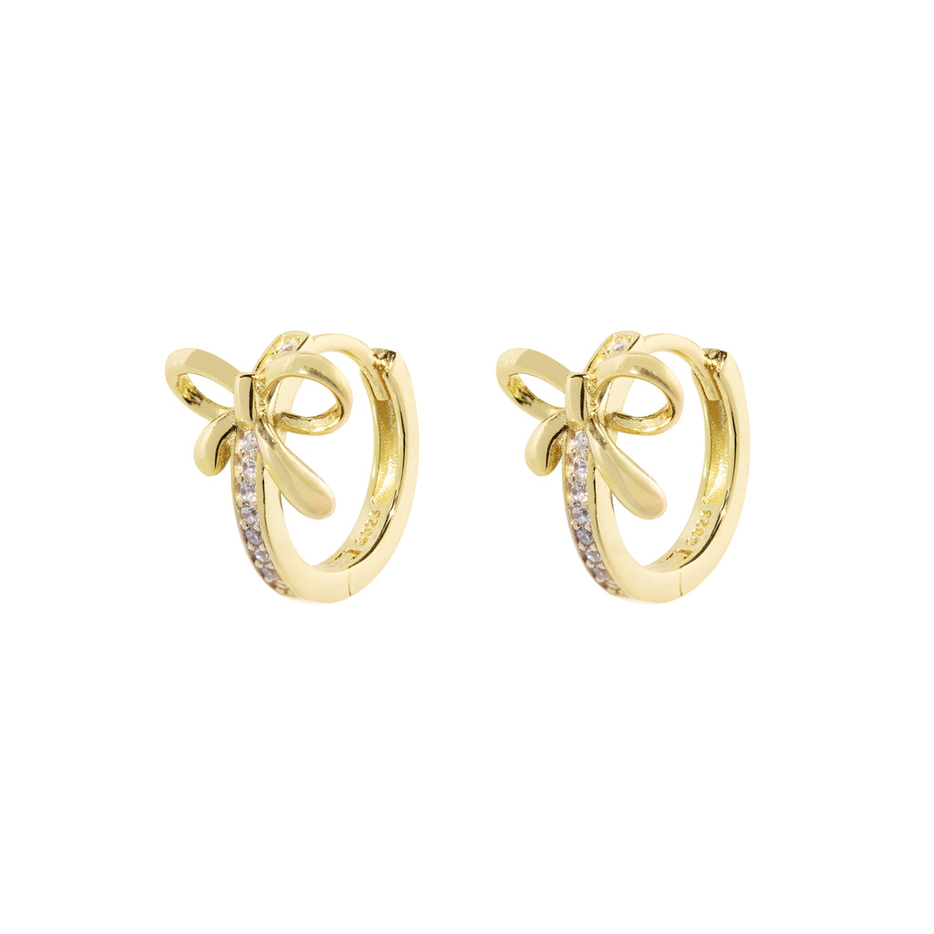 Bow Huggie Earrings with CZ Detailing