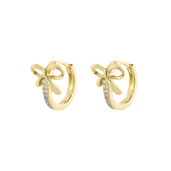 Bow Huggie Earrings with CZ Detailing