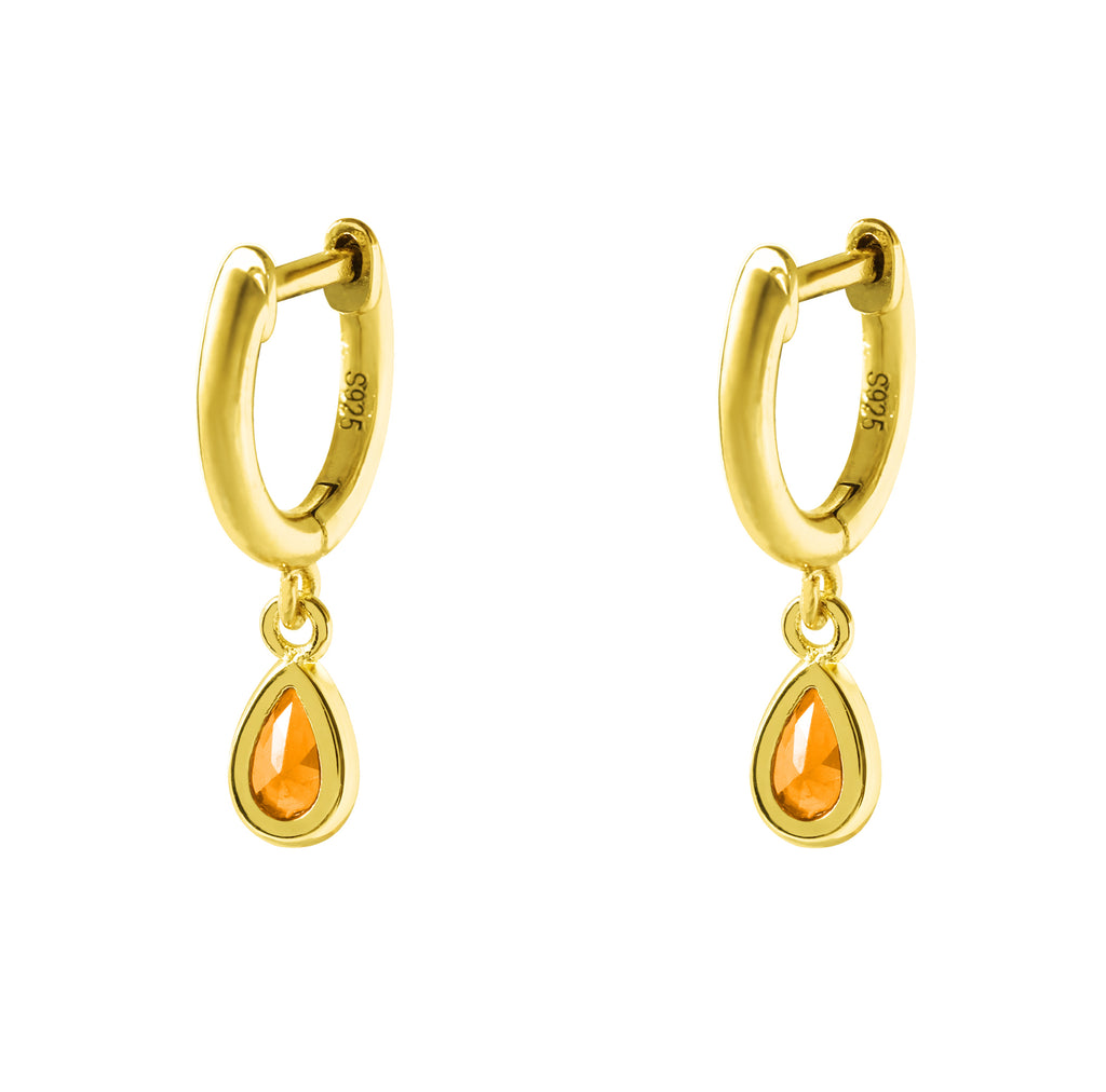 Earring - Coloured CZ Oval Drop YGP Huggie - pink or yellow available