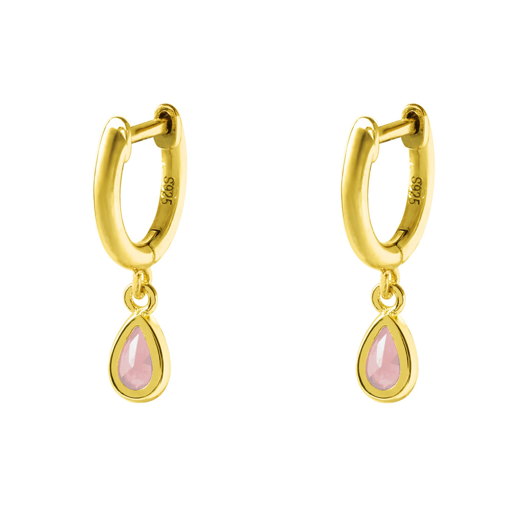 Earring - Coloured CZ Oval Drop YGP Huggie - pink or yellow available